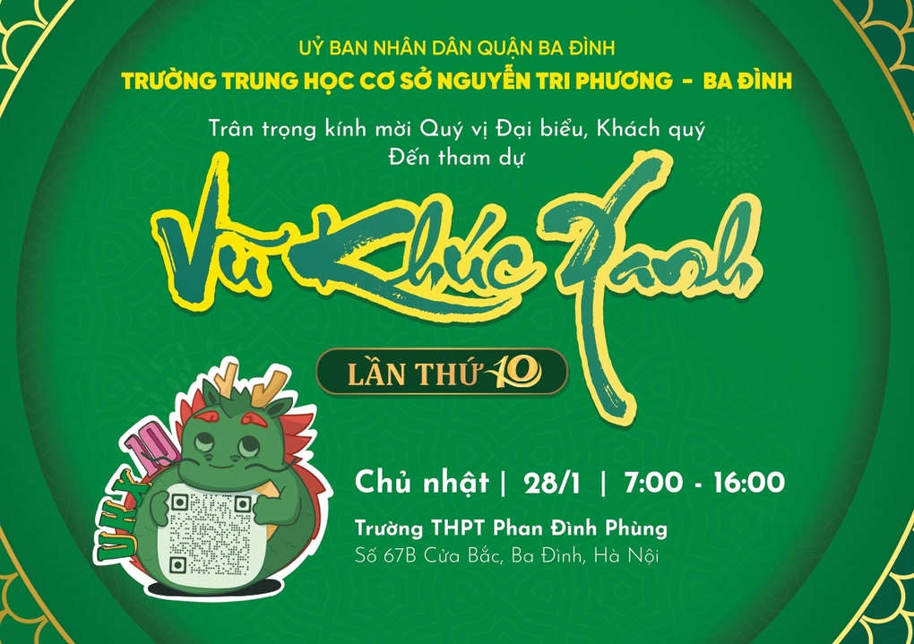 Thiệp mời tham dự chương trình Vũ khúc xanh 2024 của trường THCS Nguyễn Tri Phương (Ba Đình)